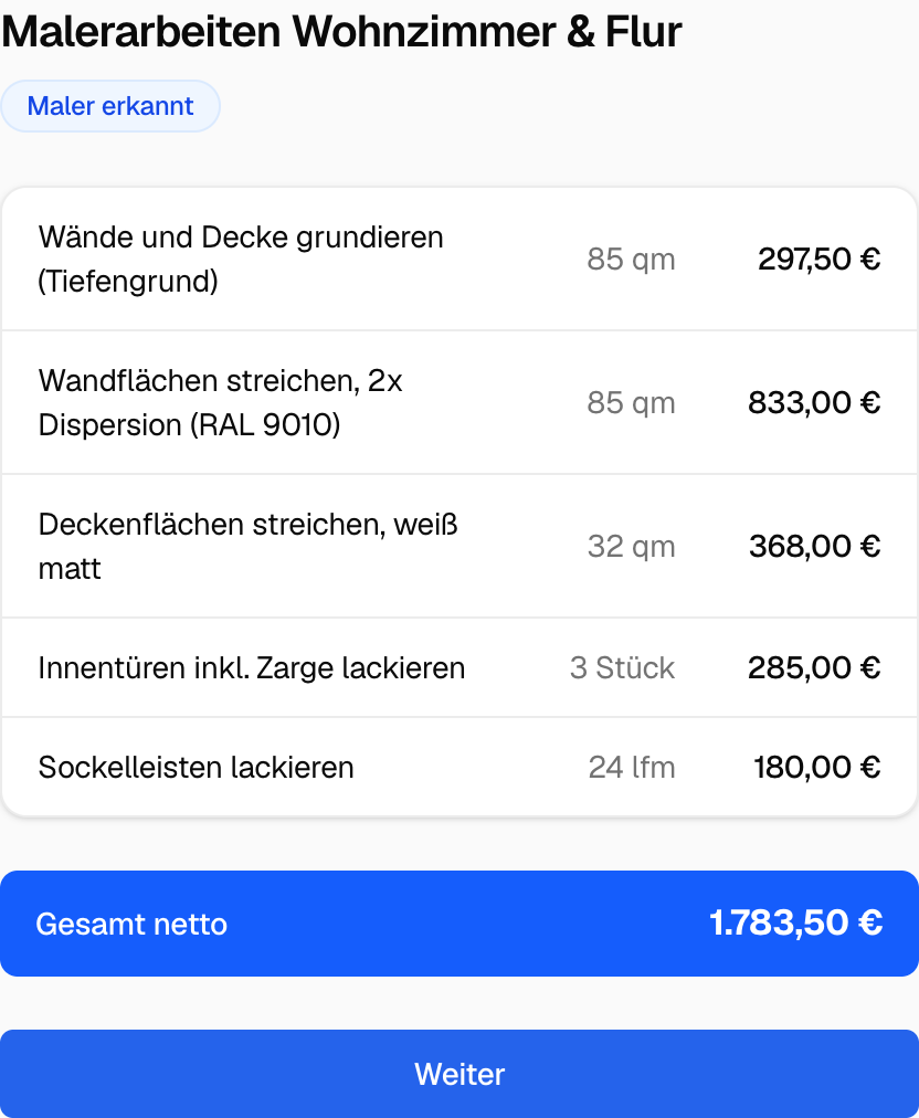 Aus deiner Sprachaufnahme werden fertige Positionen.